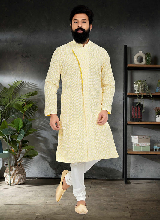 Embroidered Georgette Yellow Kurta Pyjama - M4967