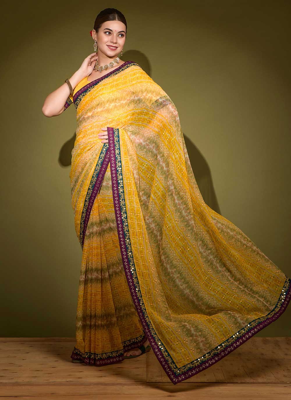 Classic Foliage Prints Georgette Saree - S2591