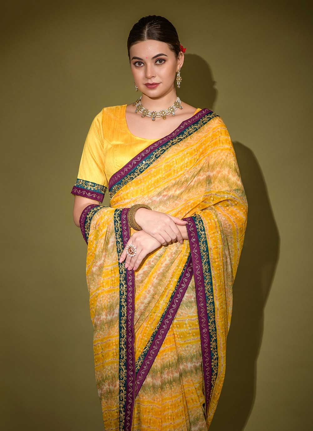 Classic Foliage Prints Georgette Saree - S2591