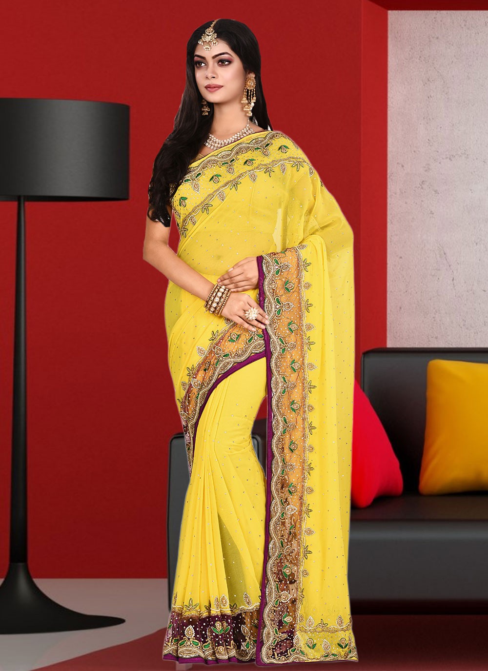 Trendy Hand Embroidery Georgette Saree - S1806