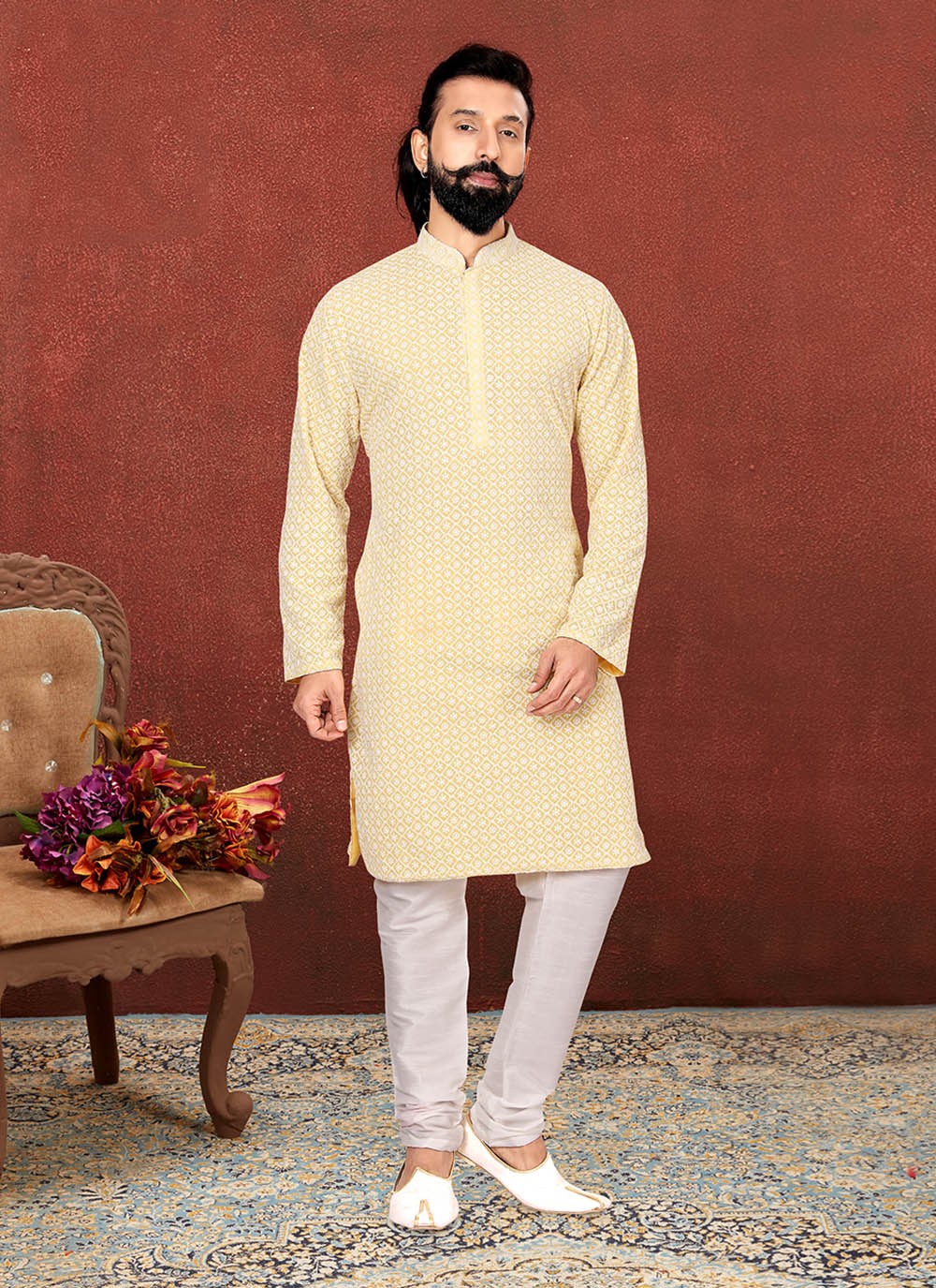 Embroidered Georgette Yellow Kurta Pyjama - M2572