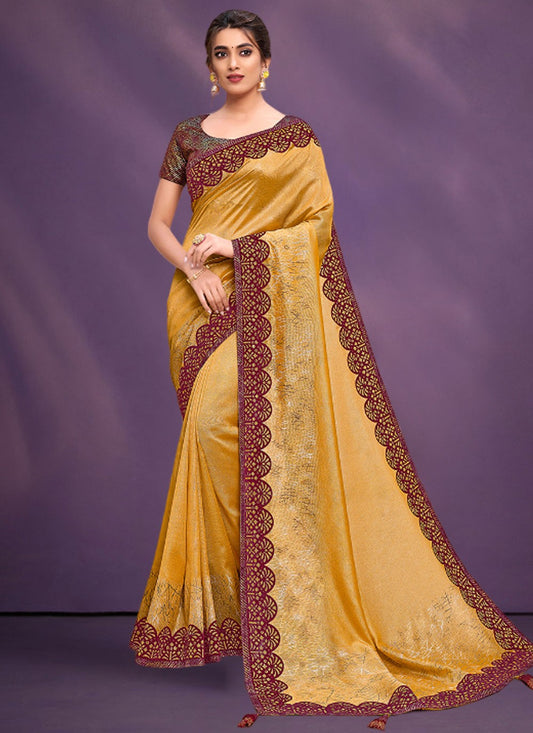 Traditional Border Work Georgette, Silk Saree - S7478