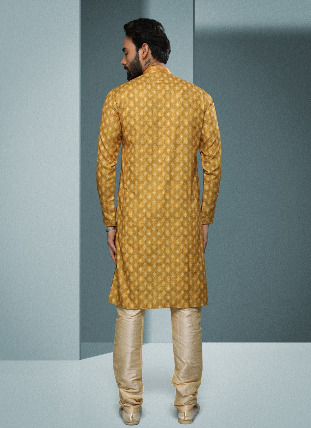 Digital Print Handloom Cotton Yellow Kurta Pyjama - M4064