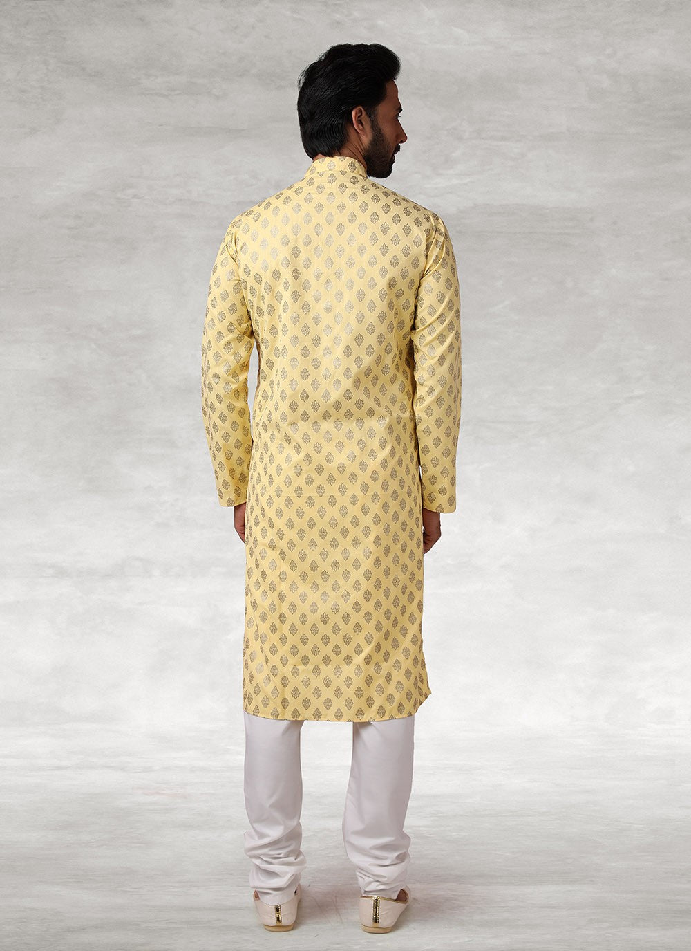 Printed Handloom Cotton Yellow Kurta Pyjama - M2683