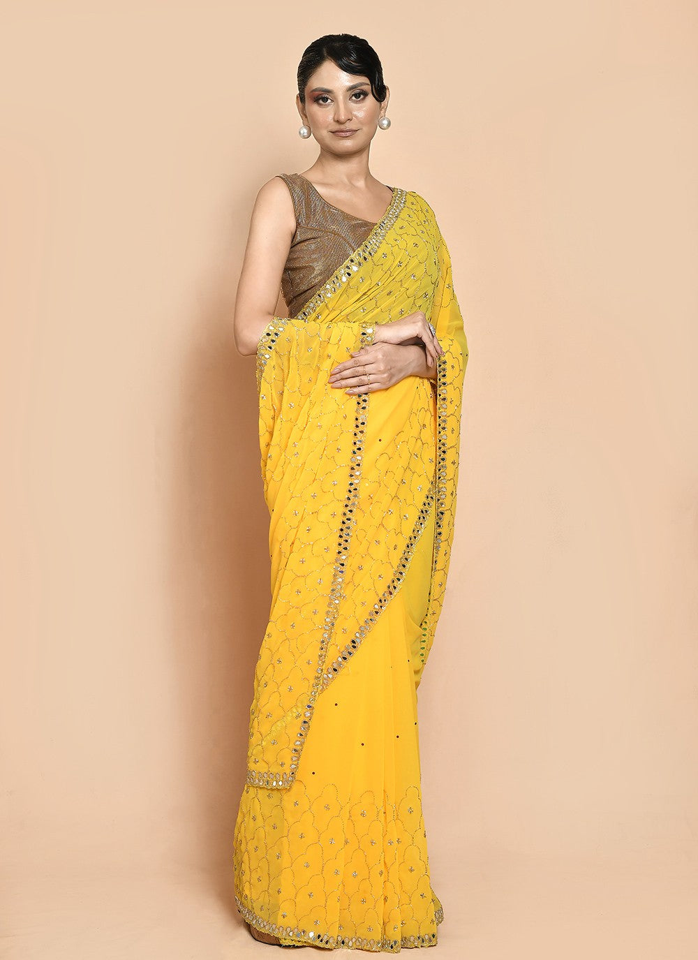 Traditional Hand Embroidery Georgette Saree - S9257