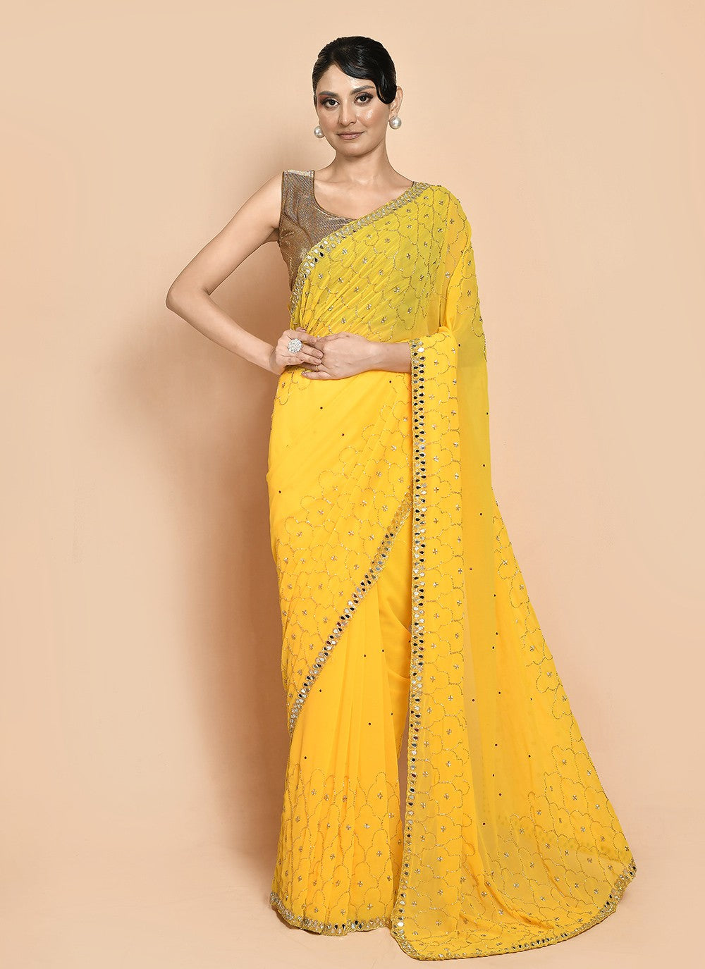 Traditional Hand Embroidery Georgette Saree - S9257