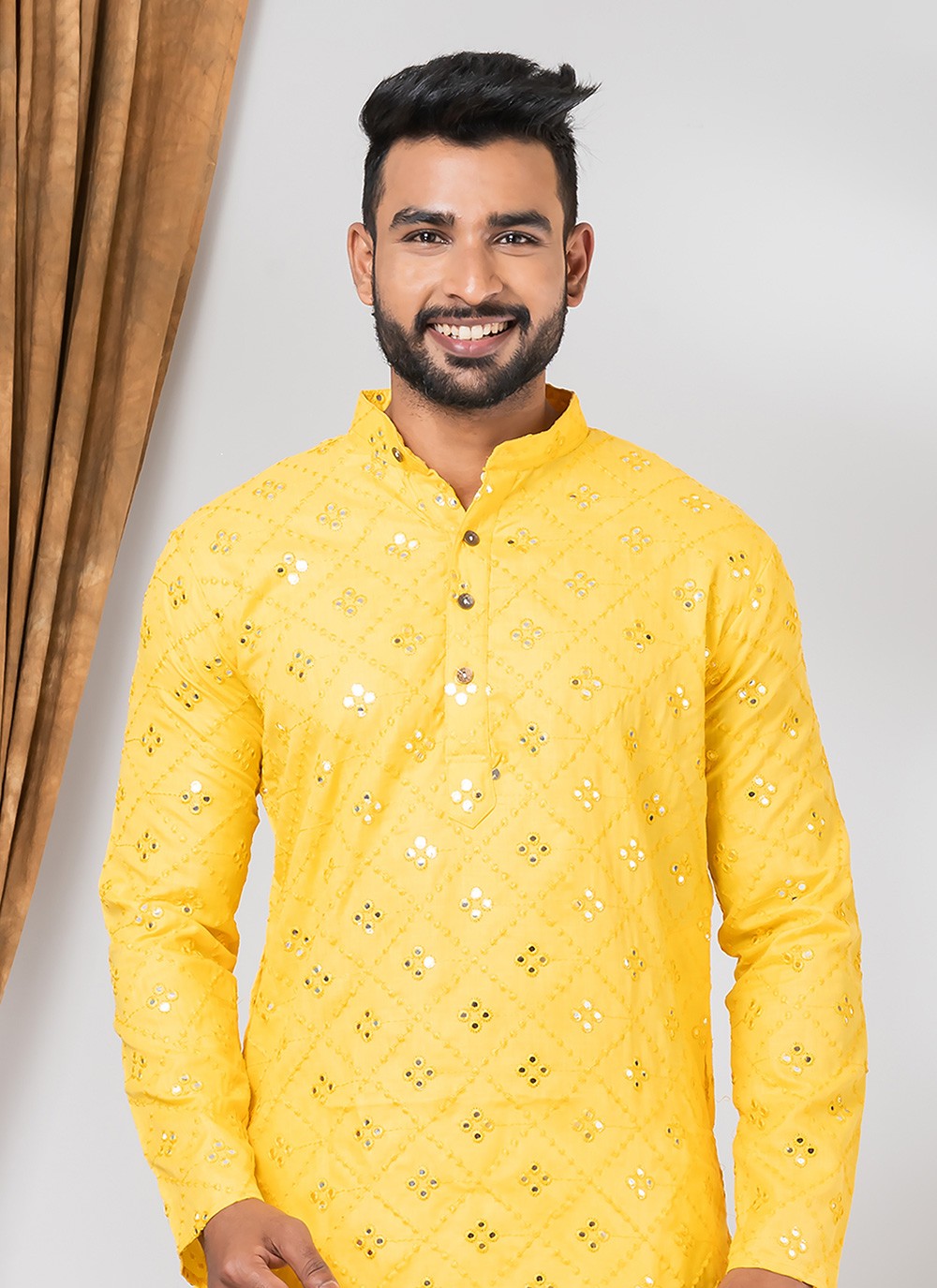 Mirror Cotton Yellow Kurta Pyjama - M7802