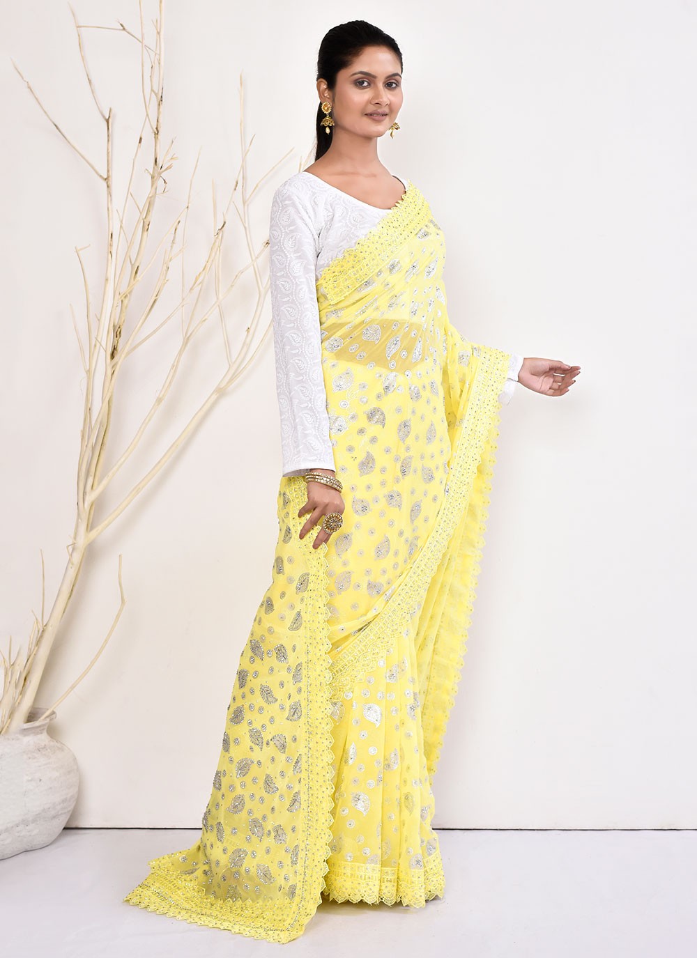 Contemporary Hand Embroidery Georgette Saree - S5499