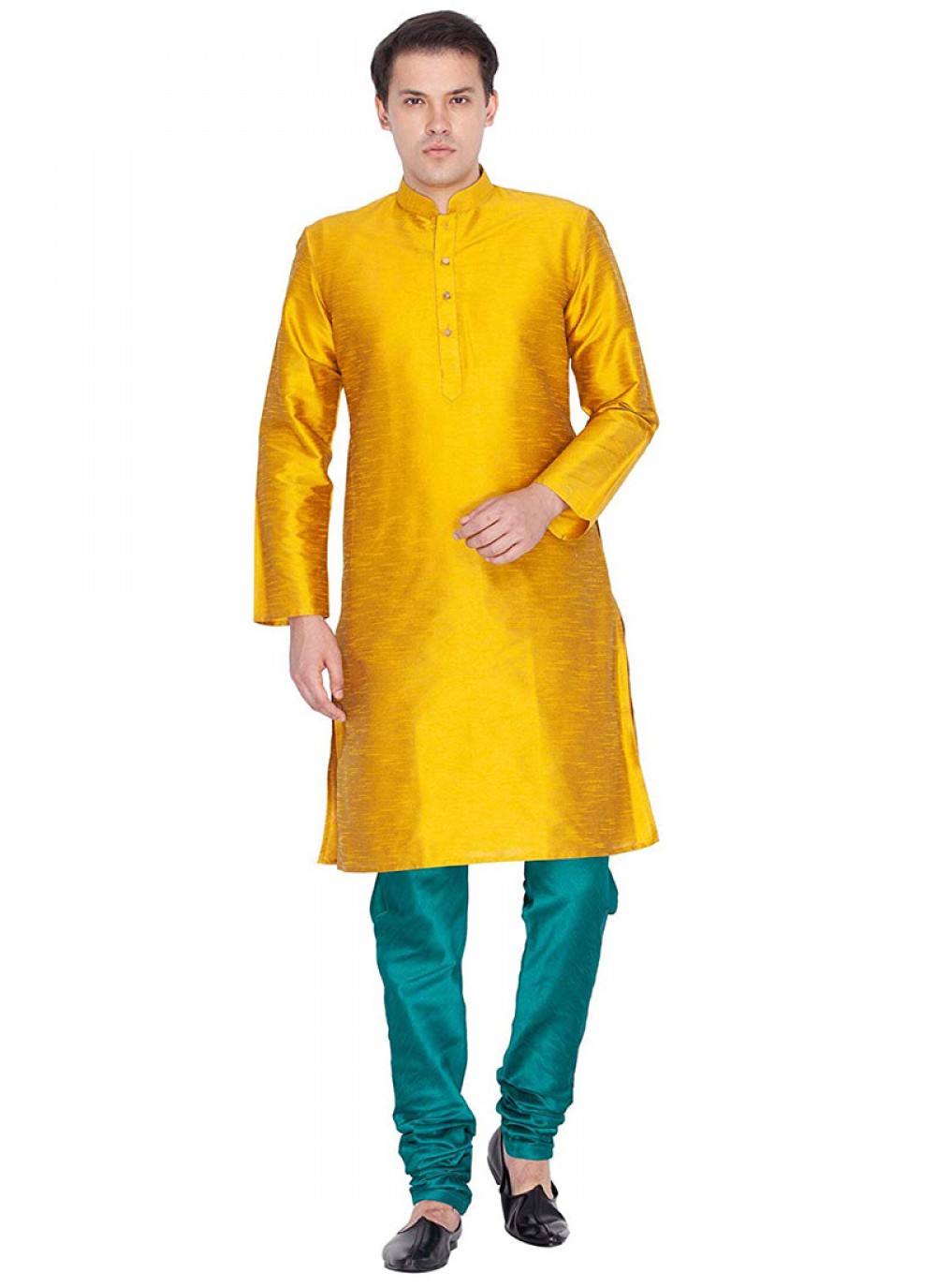 Plain Art Dupion Silk Yellow Kurta Pyjama - M1180