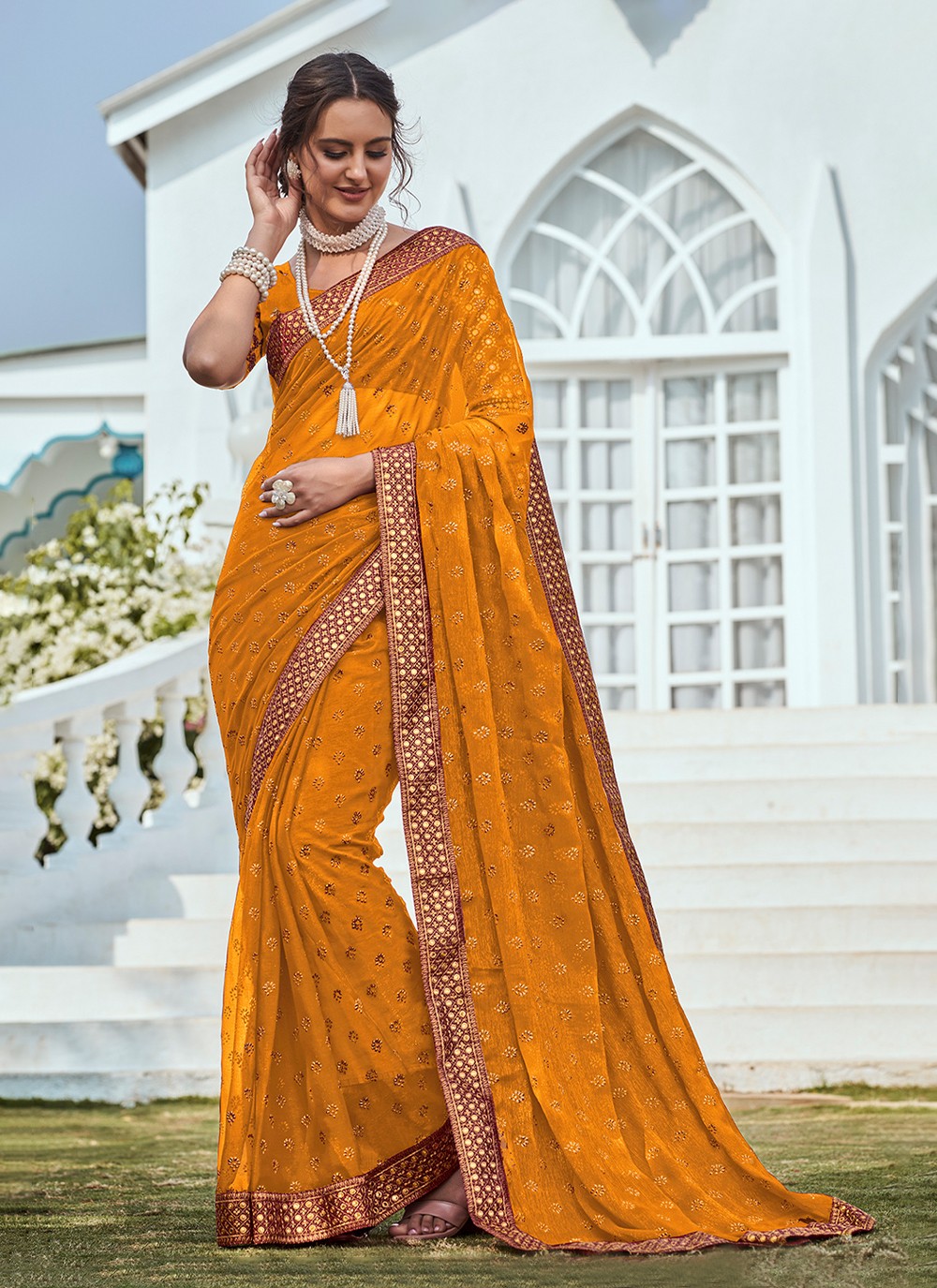 Classic Embroidered Shimmer Saree - S3213