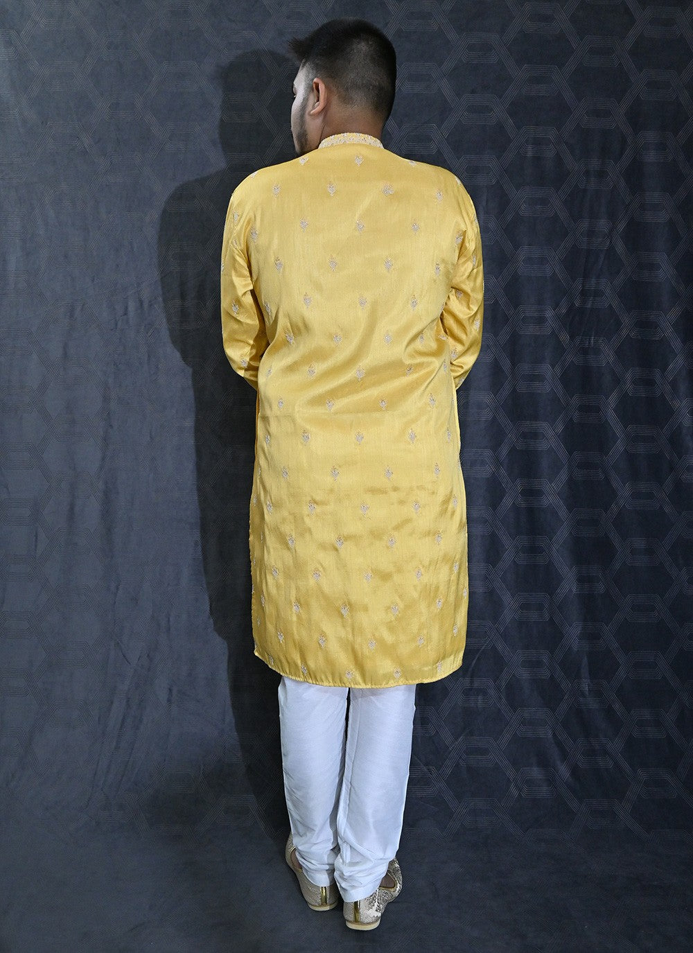 Embroidered Silk Yellow Kurta Pyjama - M6203