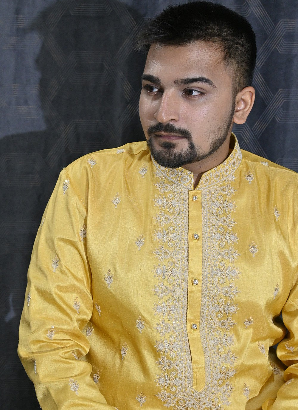 Embroidered Silk Yellow Kurta Pyjama - M6203