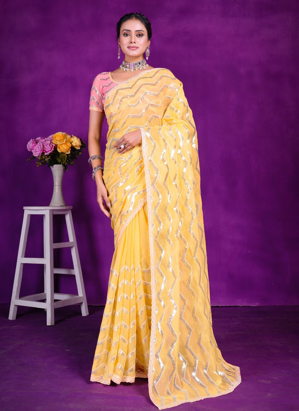 Classic Embroidered Shimmer Saree - S5701