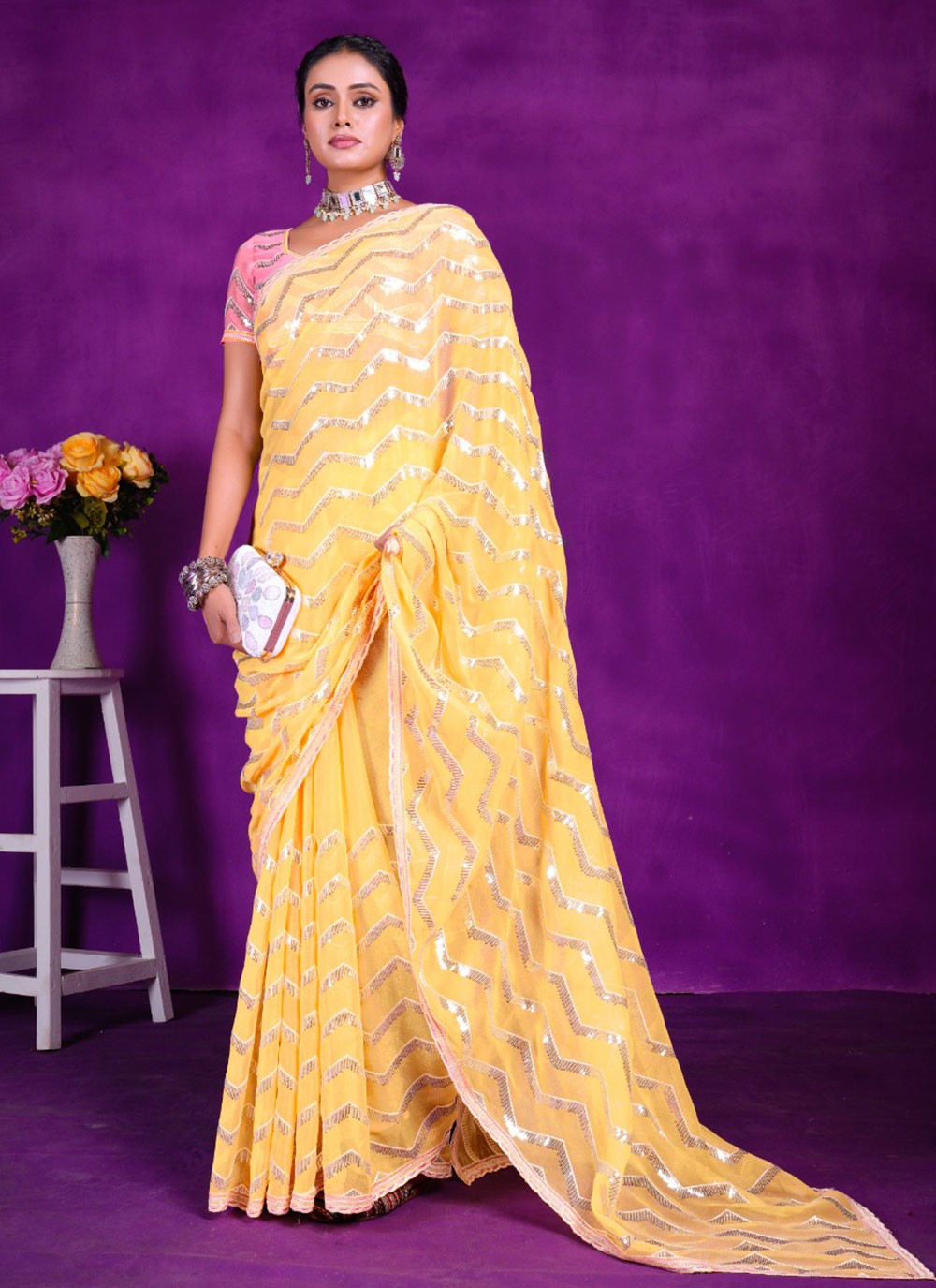 Classic Embroidered Shimmer Saree - S5701