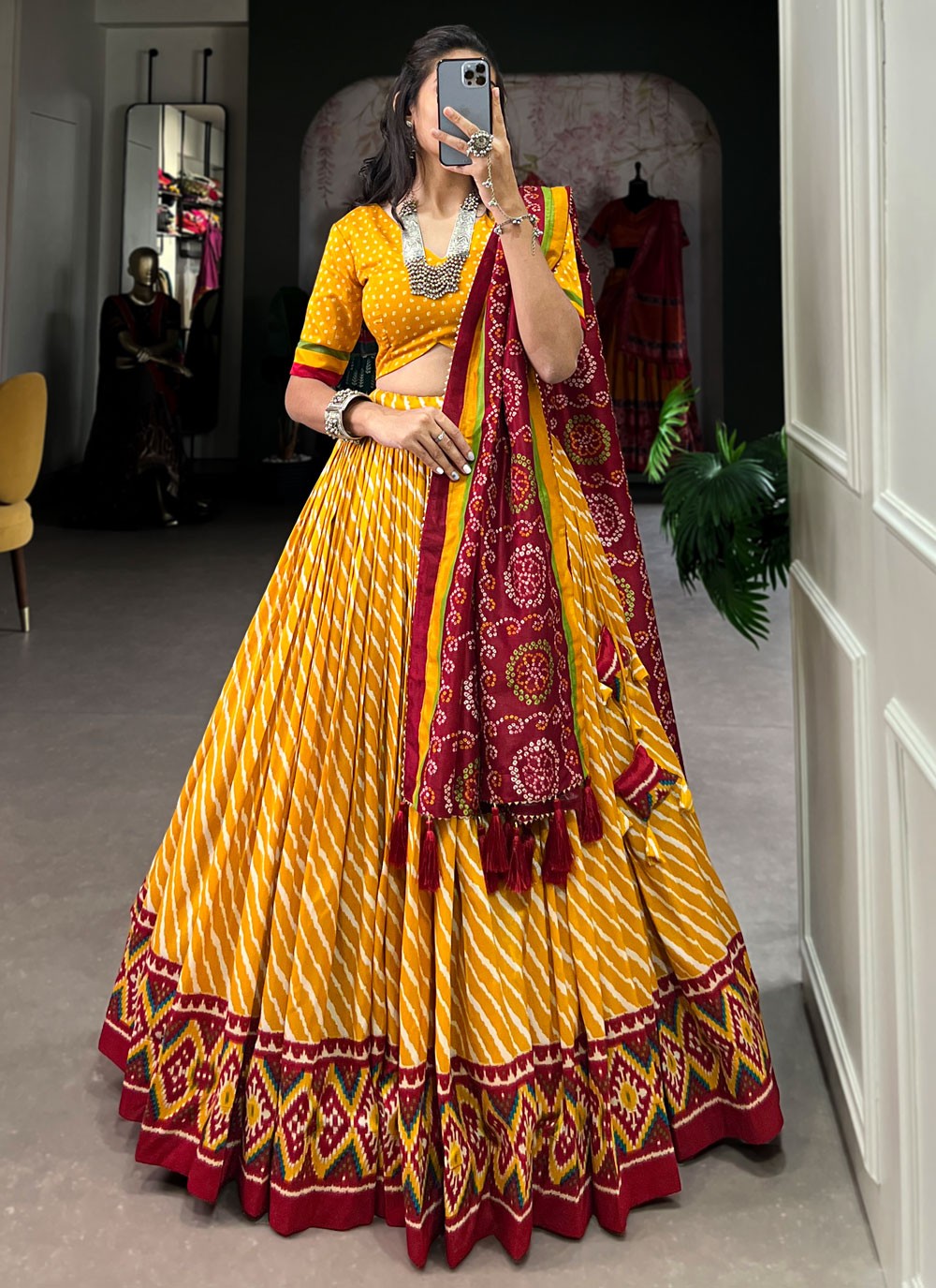 Border Work Tussar Silk A - Line Lehenga - L2054