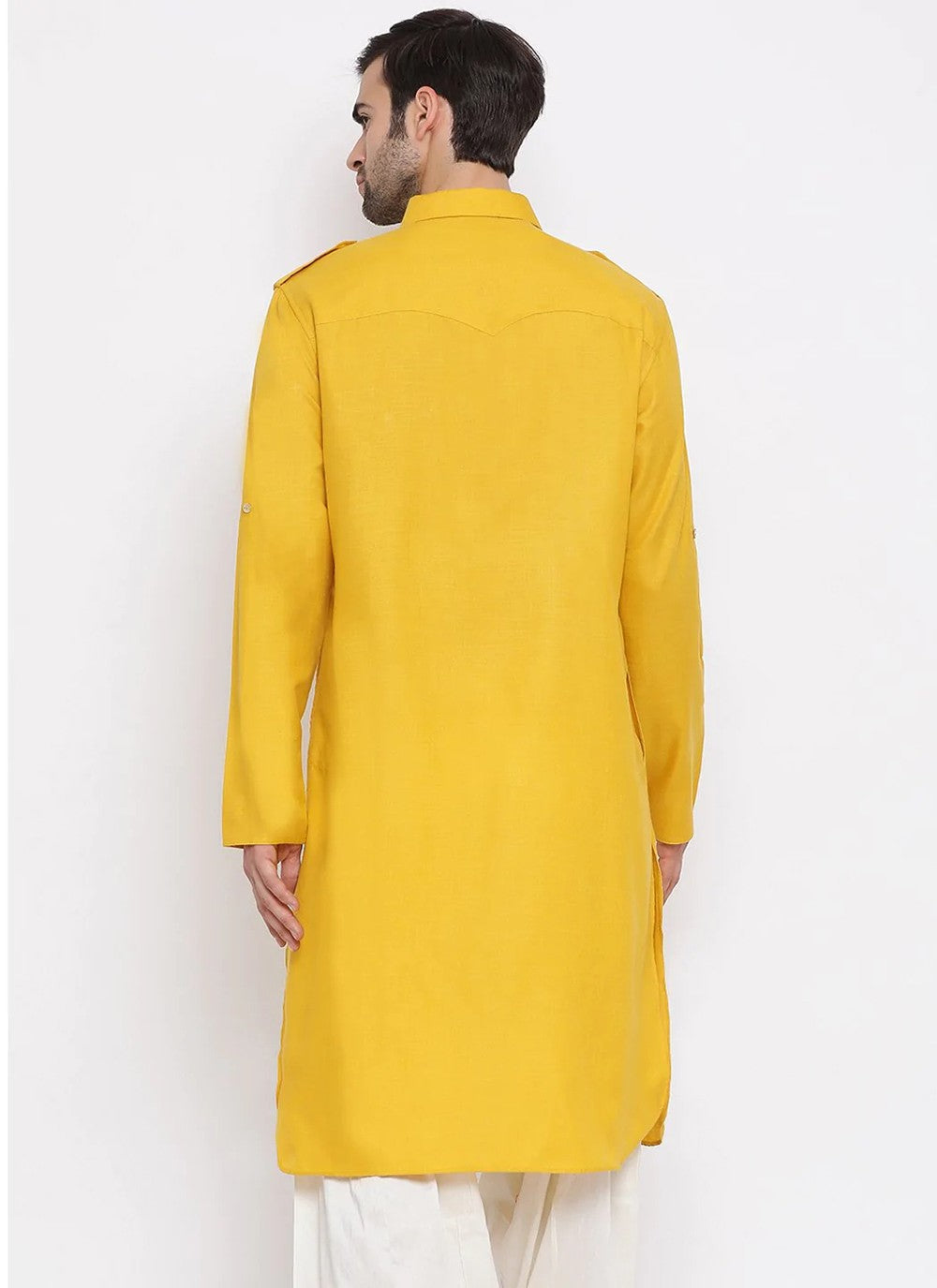 Plain Cotton Yellow Kurta Pyjama - M3861