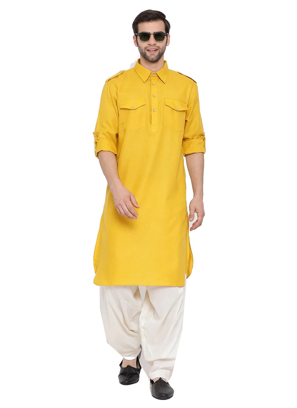 Plain Cotton Yellow Kurta Pyjama - M3861