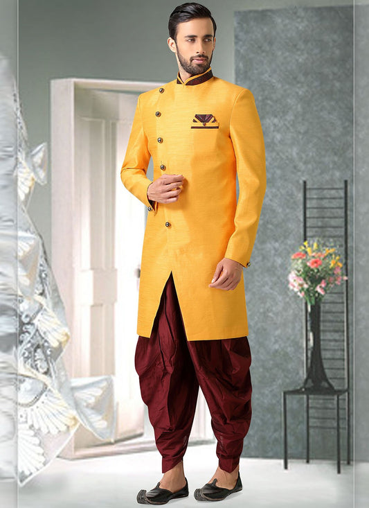 Plain Silk Yellow Indo Western - M1892