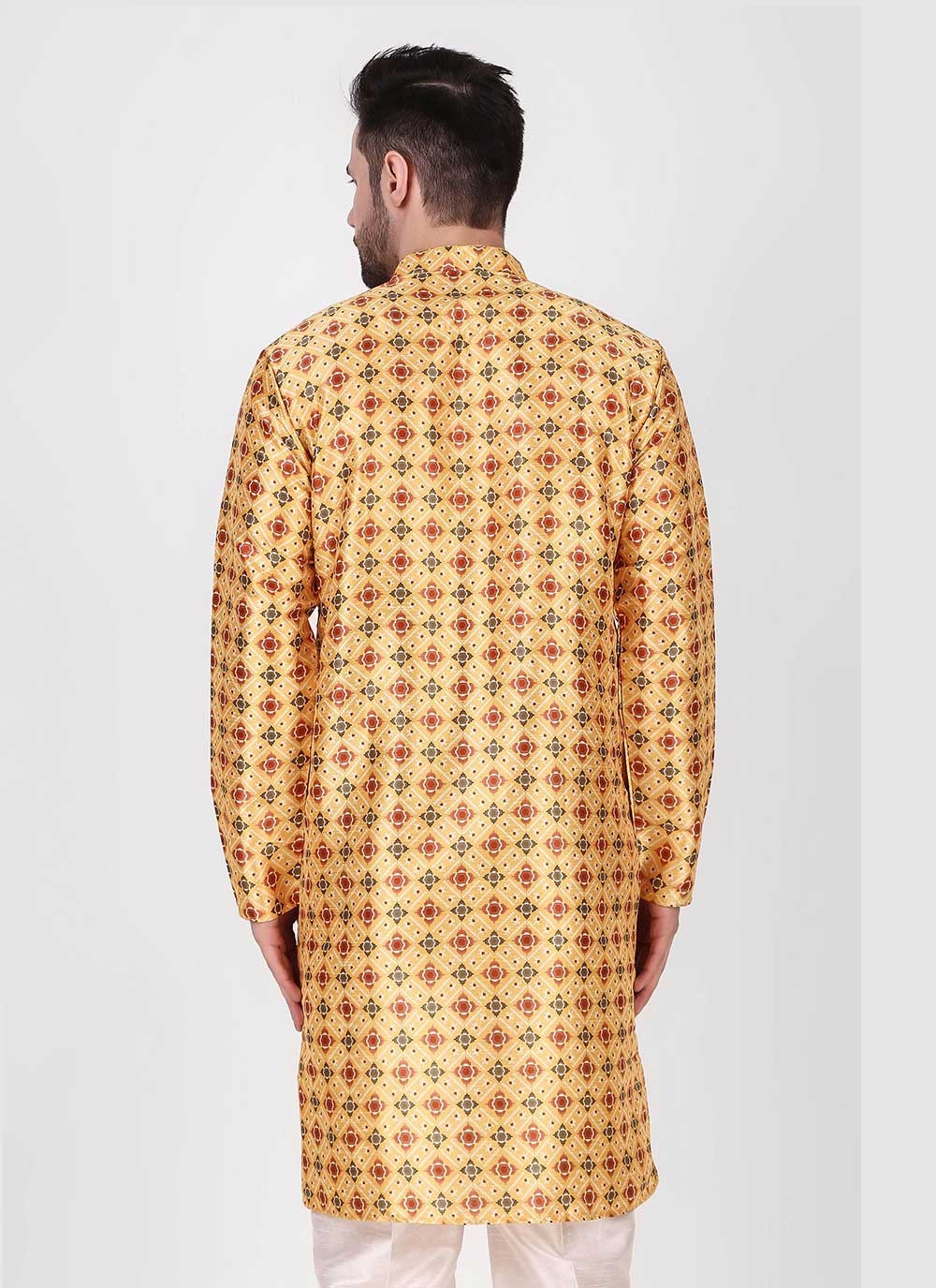 Printed Art Silk Yellow Kurta Pyjama - M4756