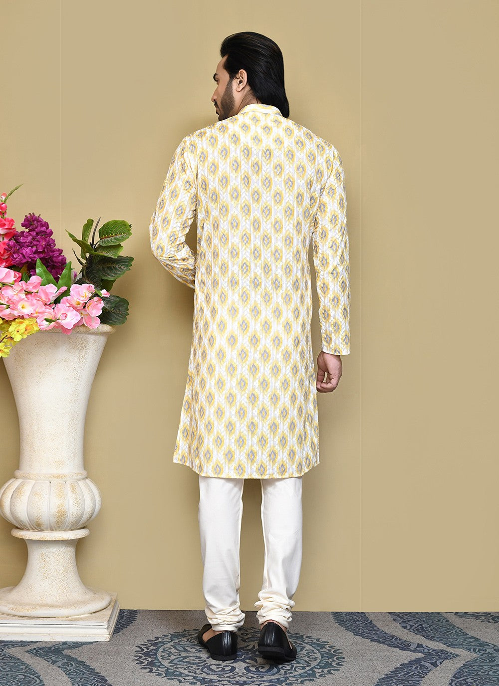 Printed Cotton Yellow Kurta Pyjama - M7814