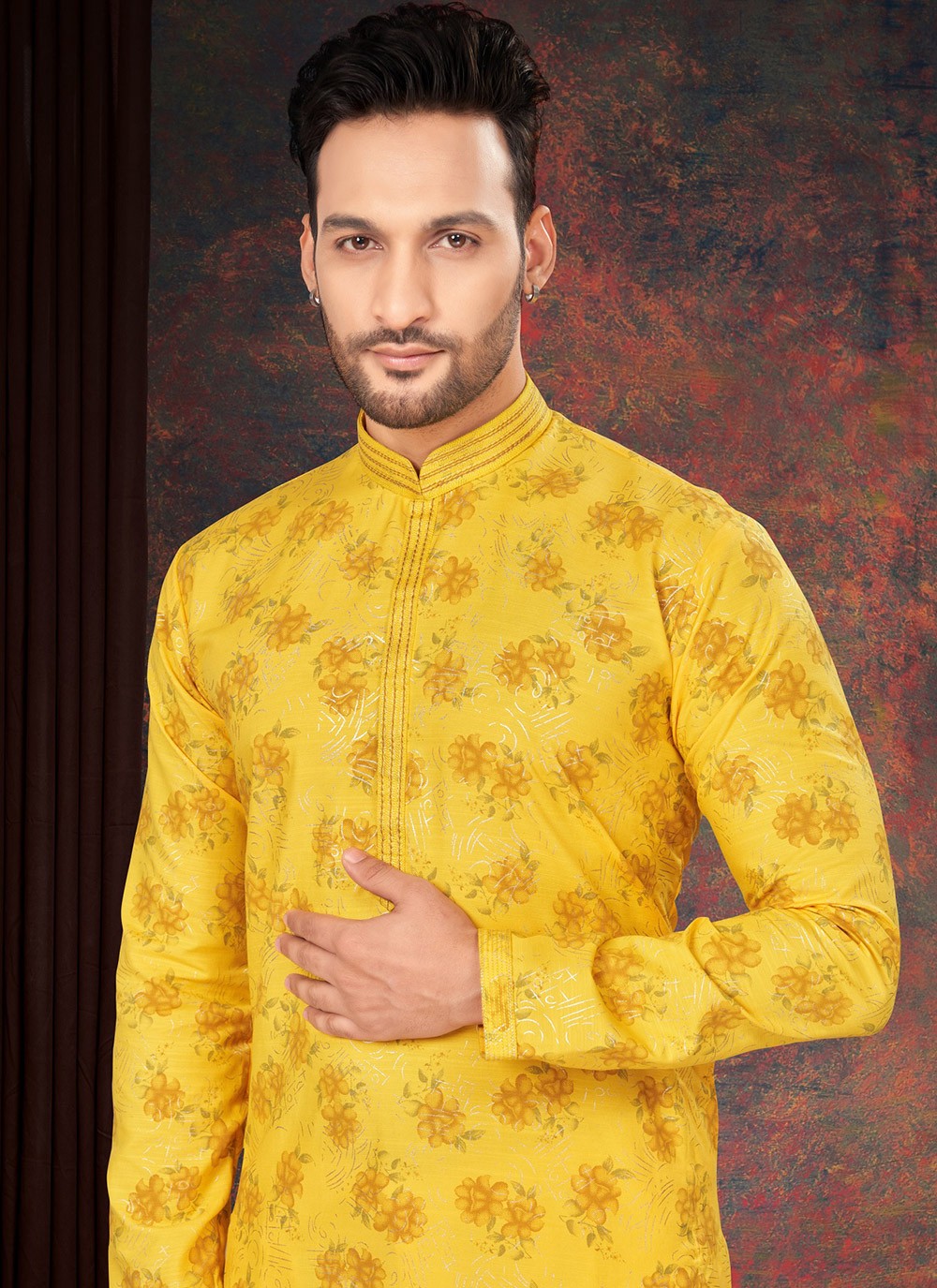 Printed Cotton Yellow Kurta Pyjama - M7175