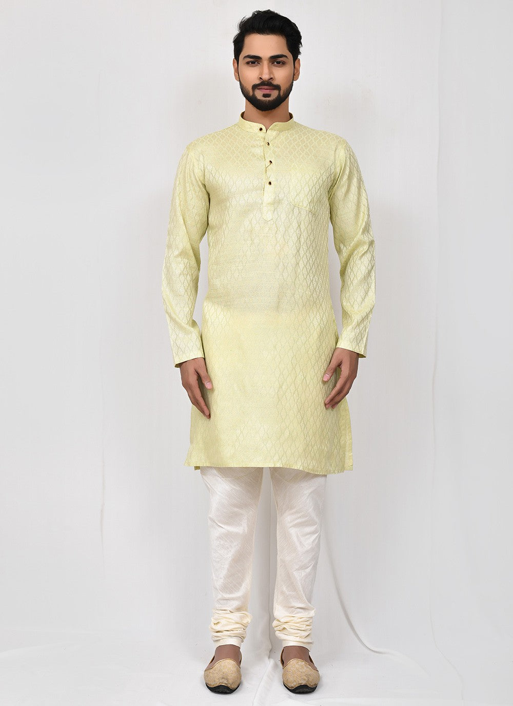 Printed Art Silk, Jacquard Yellow Kurta Pyjama - M2525