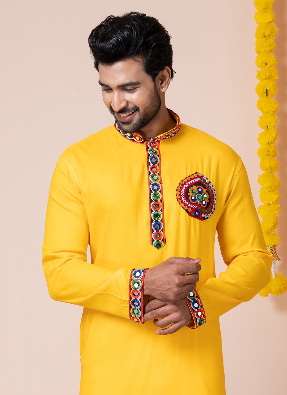 Lace Rayon Yellow Kurta Pyjama - M8300