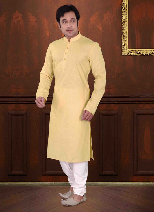 Plain Cotton Yellow Kurta Pyjama - M1569