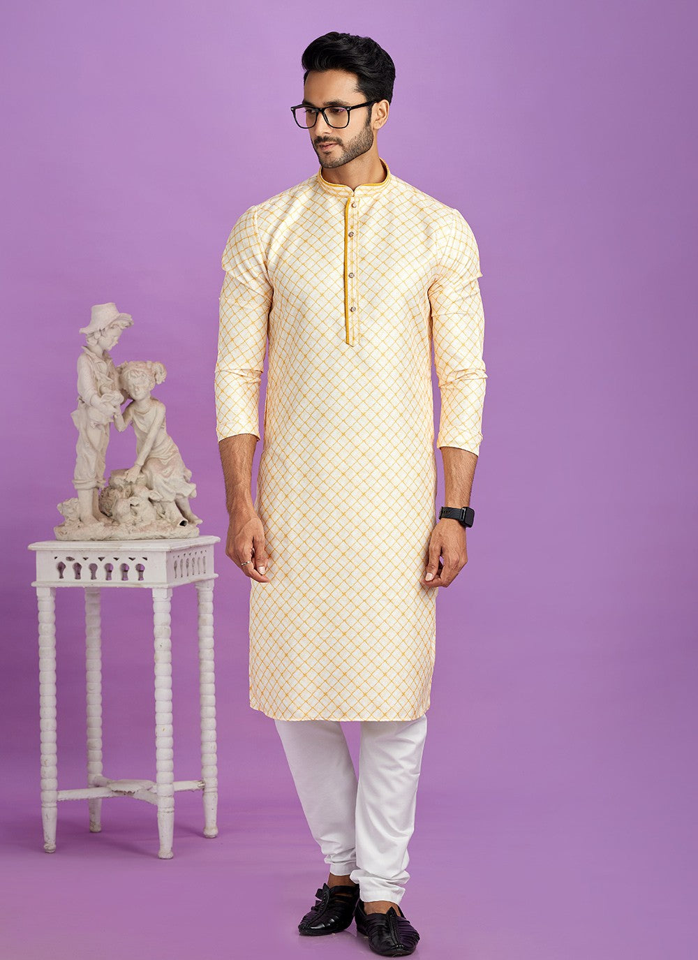 Digital Print Cotton Yellow Kurta Pyjama - M6949