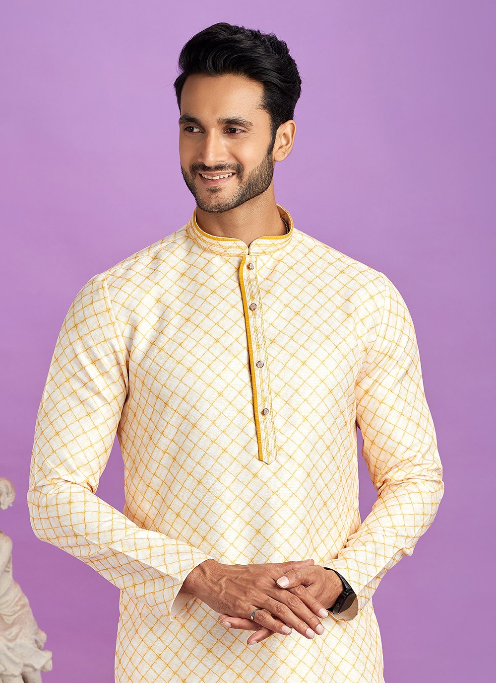 Digital Print Cotton Yellow Kurta Pyjama - M6949