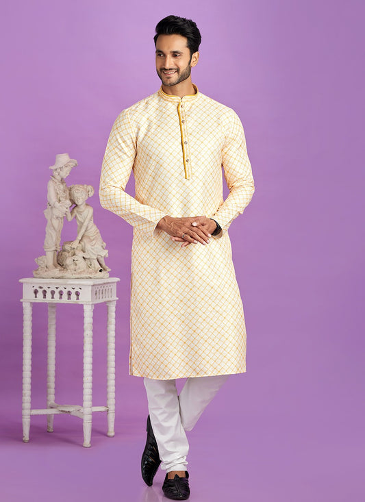 Digital Print Cotton Yellow Kurta Pyjama - M6949