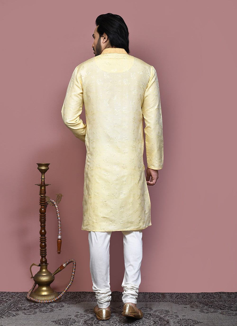 Resham Art Silk Yellow Kurta Pyjama - M7875