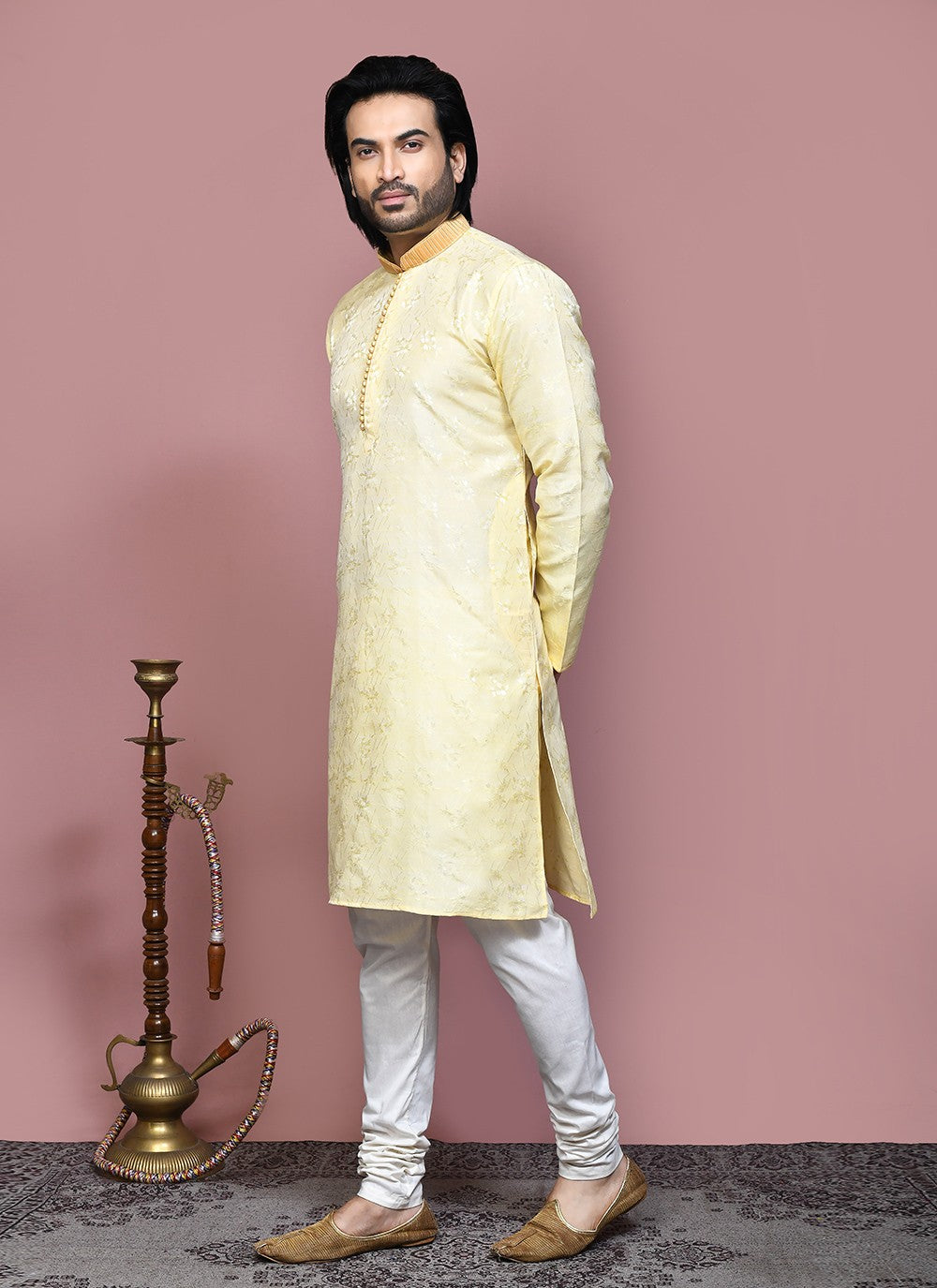 Resham Art Silk Yellow Kurta Pyjama - M7875