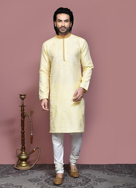 Resham Art Silk Yellow Kurta Pyjama - M7875