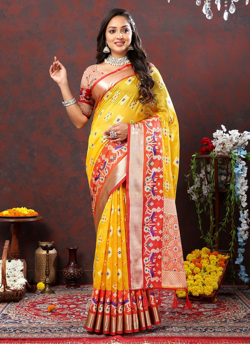 Trendy Meenakari Organza, Silk Saree - S5046