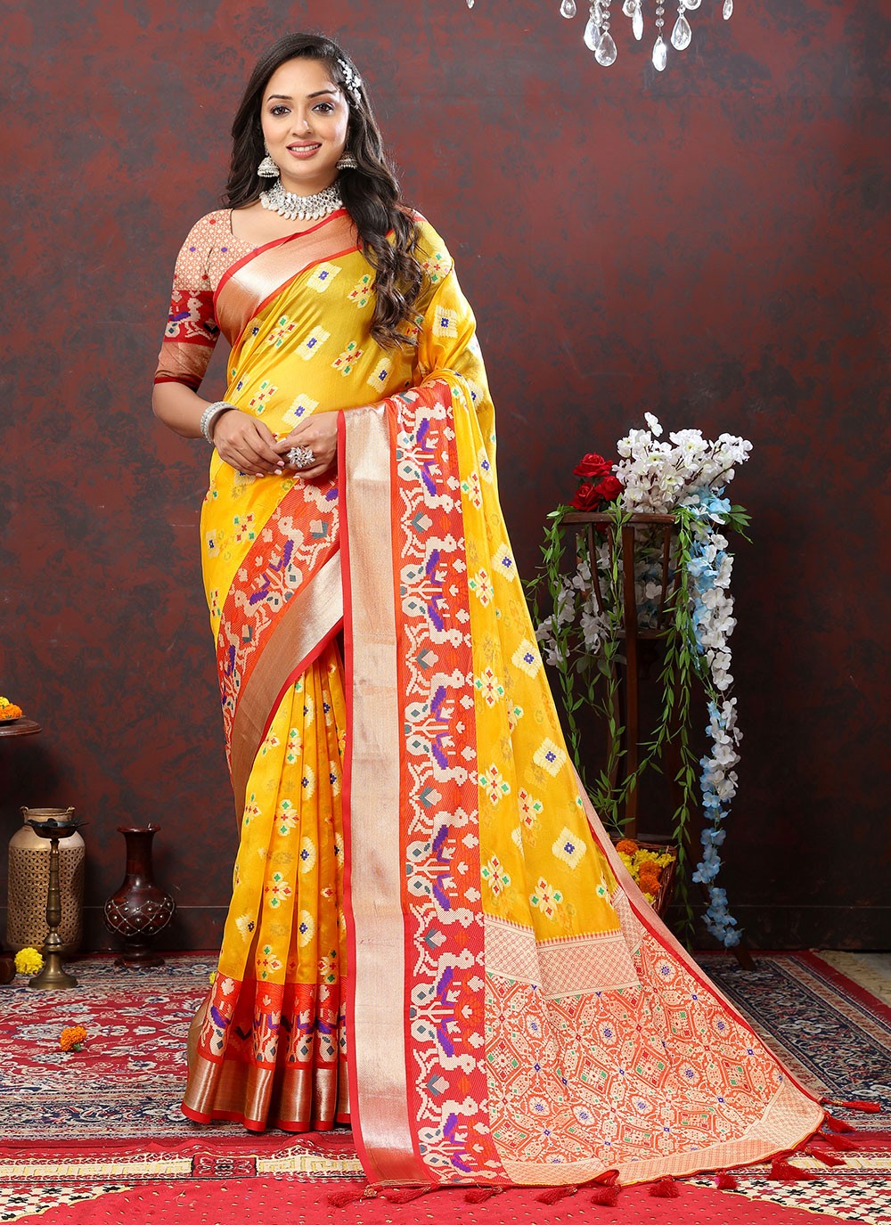 Trendy Meenakari Organza, Silk Saree - S5046