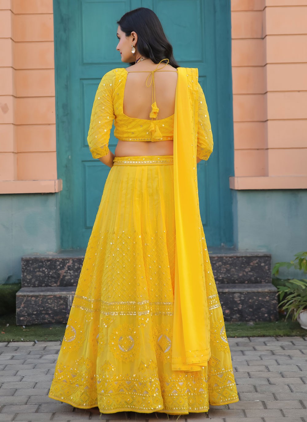 Embroidered Faux Georgette A - Line Lehenga - L2095