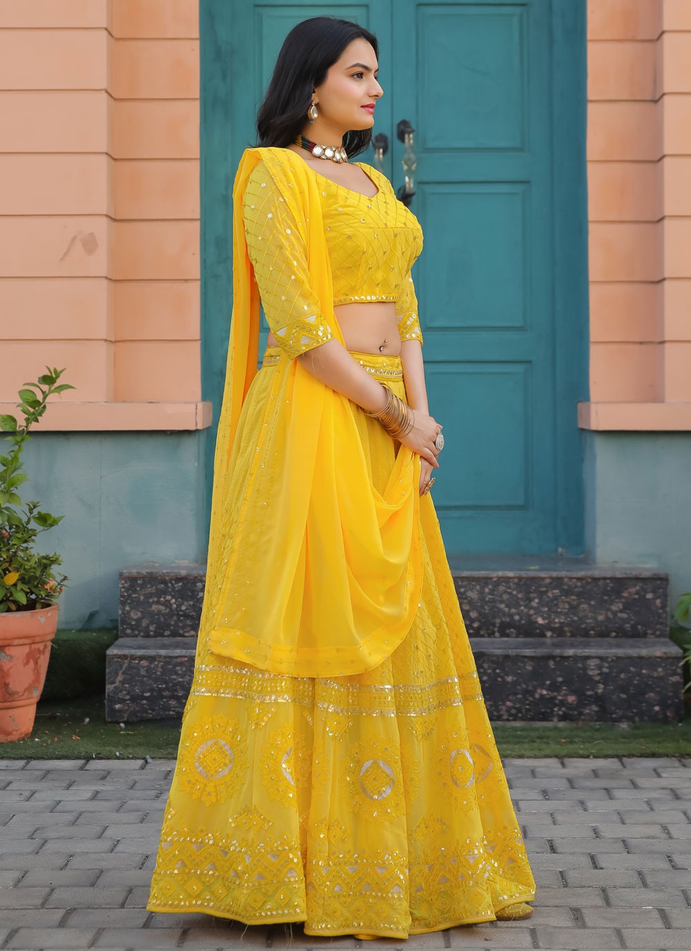 Embroidered Faux Georgette A - Line Lehenga - L2095