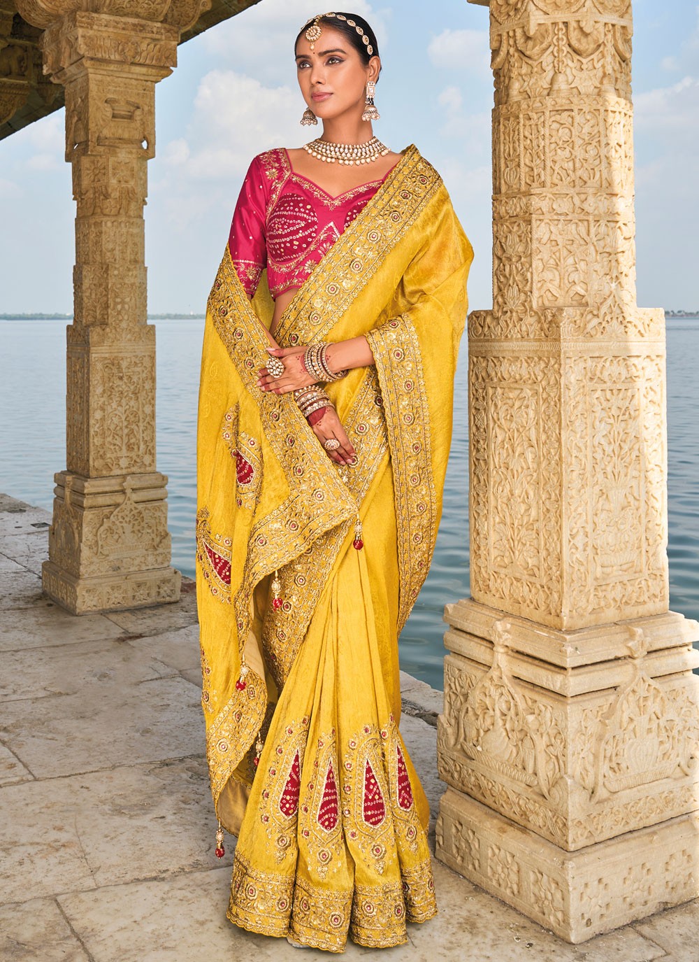 Classic Embroidered Kanjivaram Silk Cream Saree - S10755