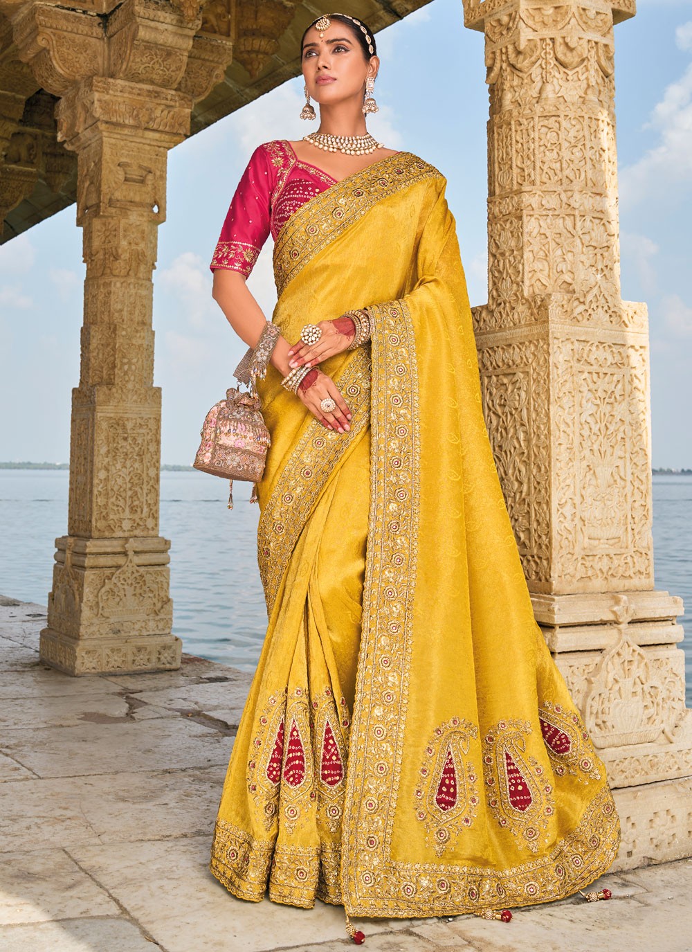 Classic Embroidered Kanjivaram Silk Cream Saree - S10755