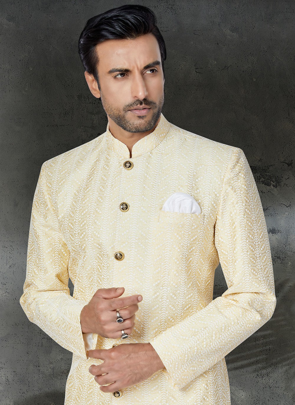 Embroidered Silk Yellow Kurta Pyjama - M4959