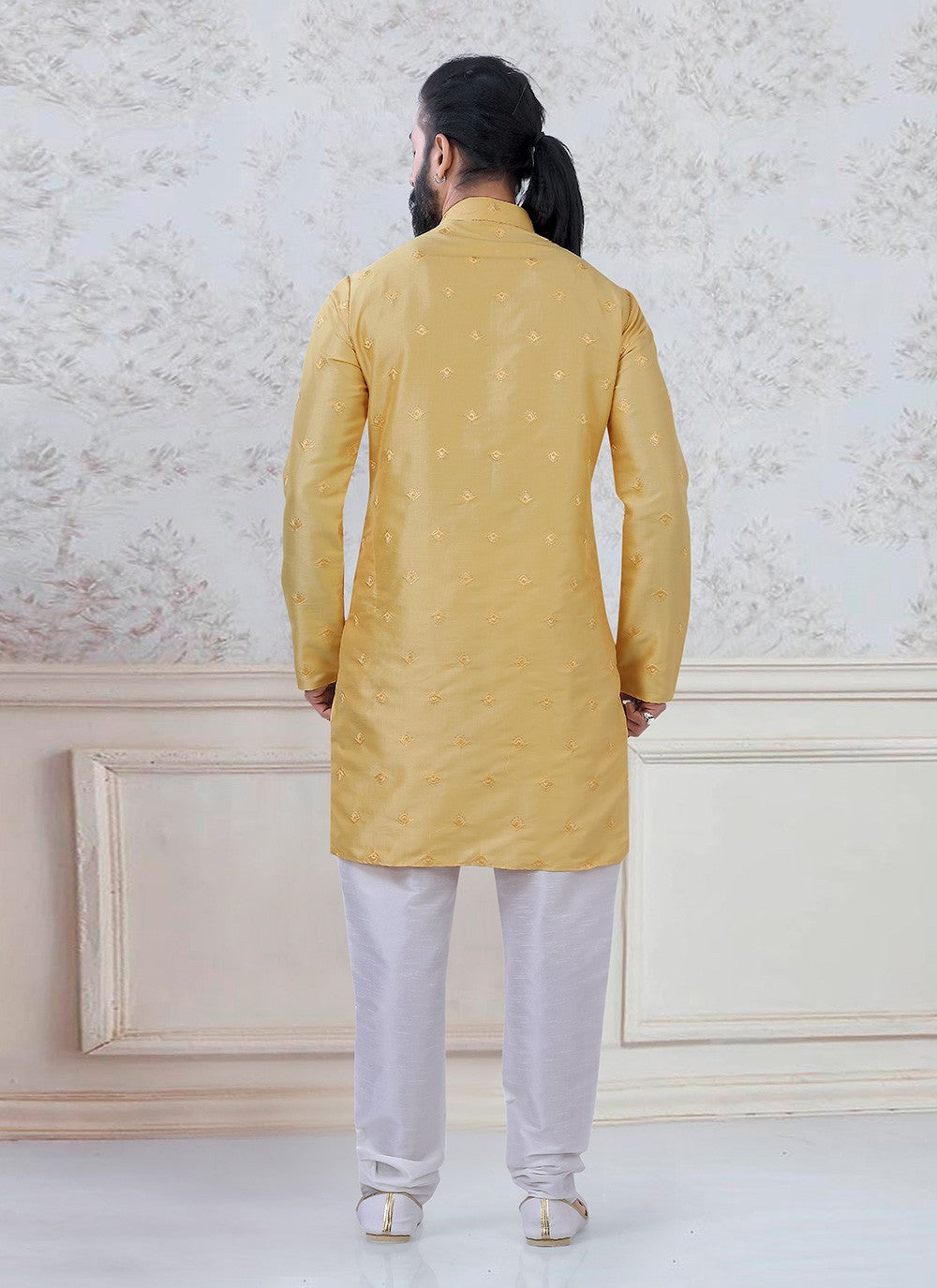 Thread Silk Yellow Kurta Pyjama - M3083