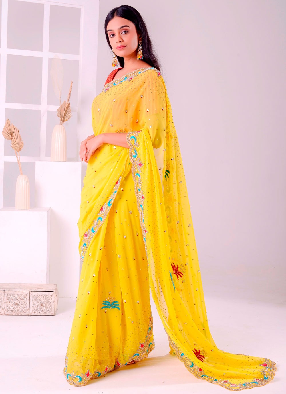 Classic Embroidered Georgette Saree - S7727