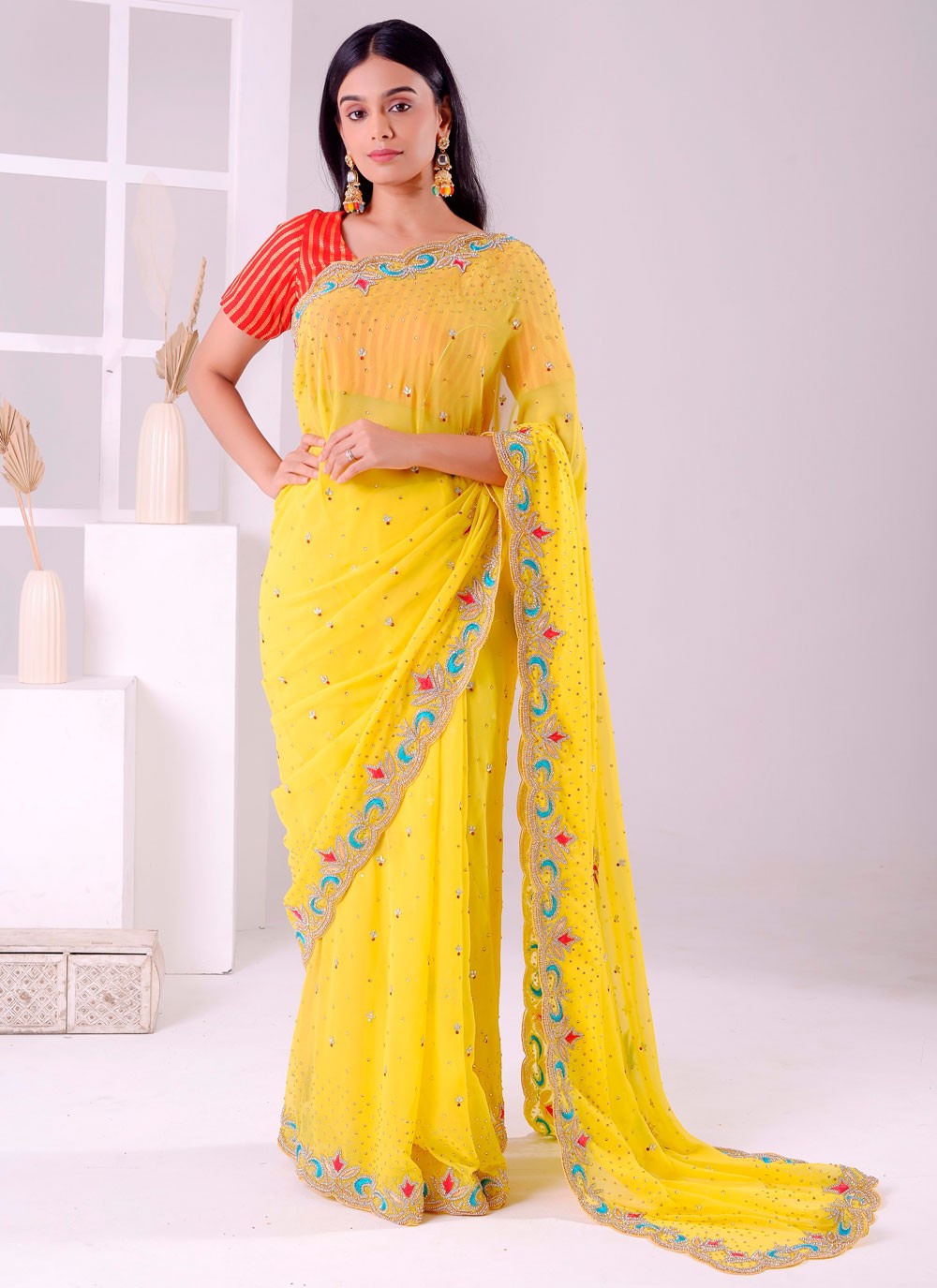 Classic Embroidered Georgette Saree - S7727