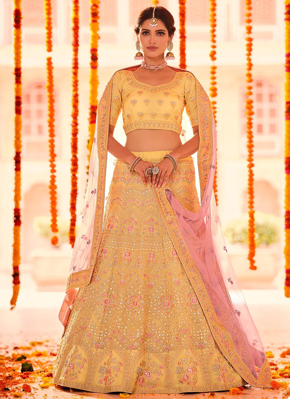 Patch Border Pure Crepe A - Line Lehenga - L0337