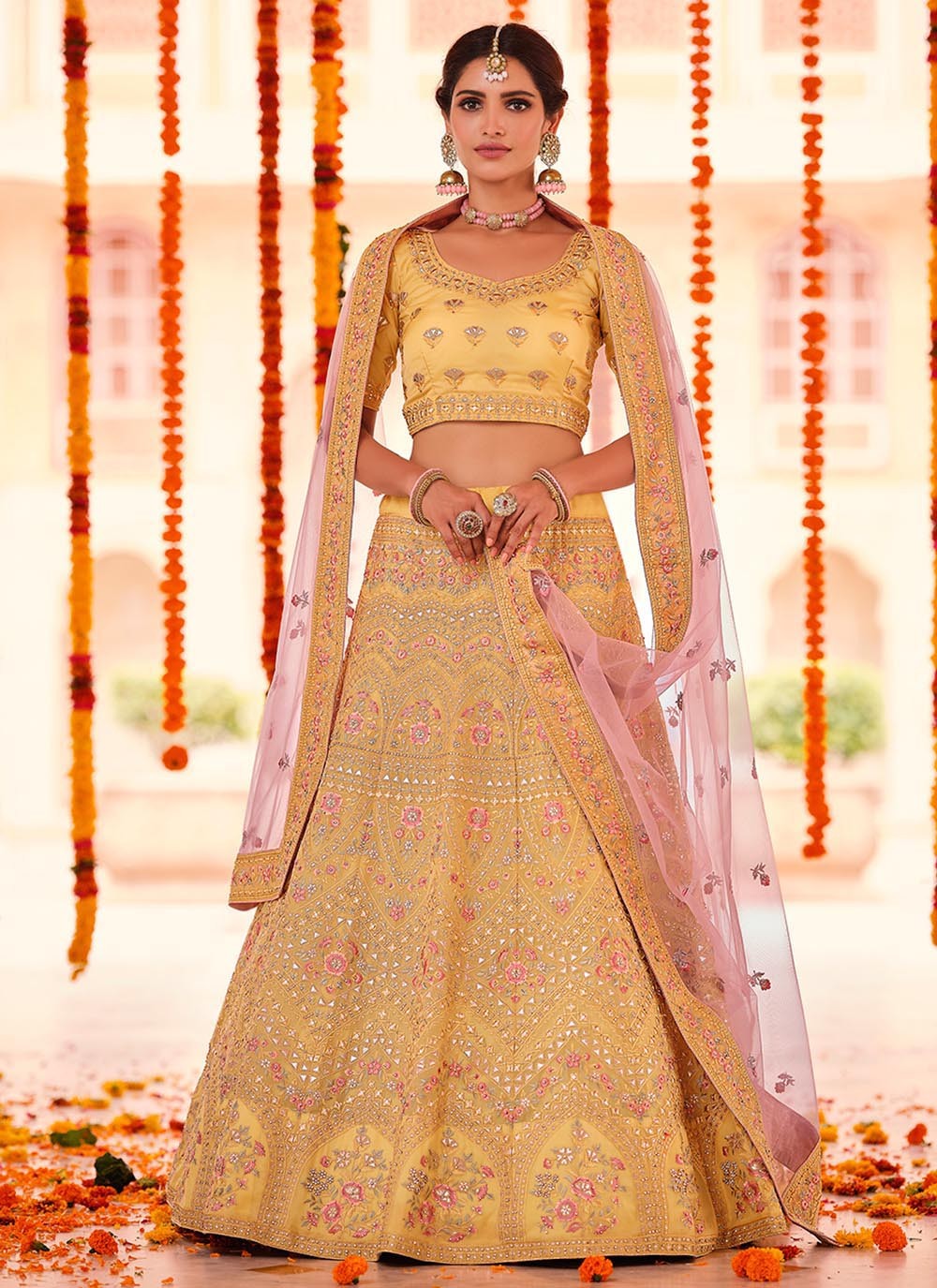 Patch Border Pure Crepe A - Line Lehenga - L0337