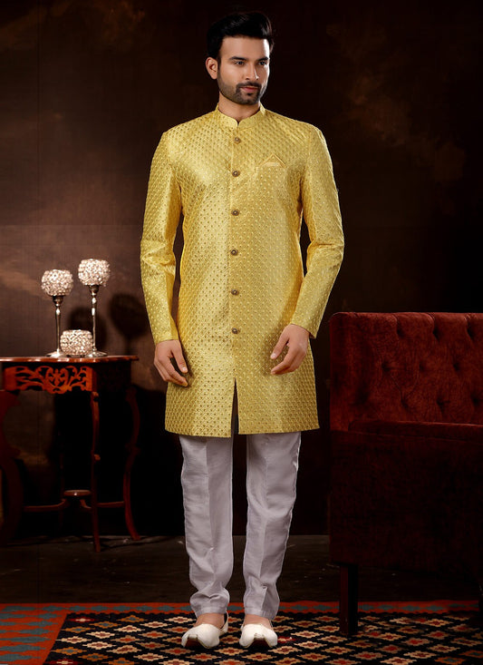 Embroidered Fancy Fabric Yellow Sherwani - M3070