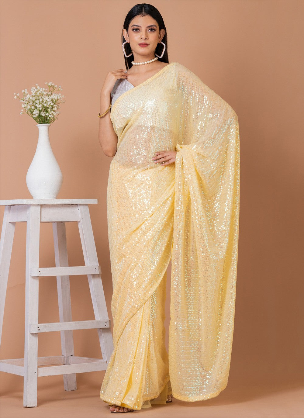 Trendy Sequins Georgette Saree - S3842