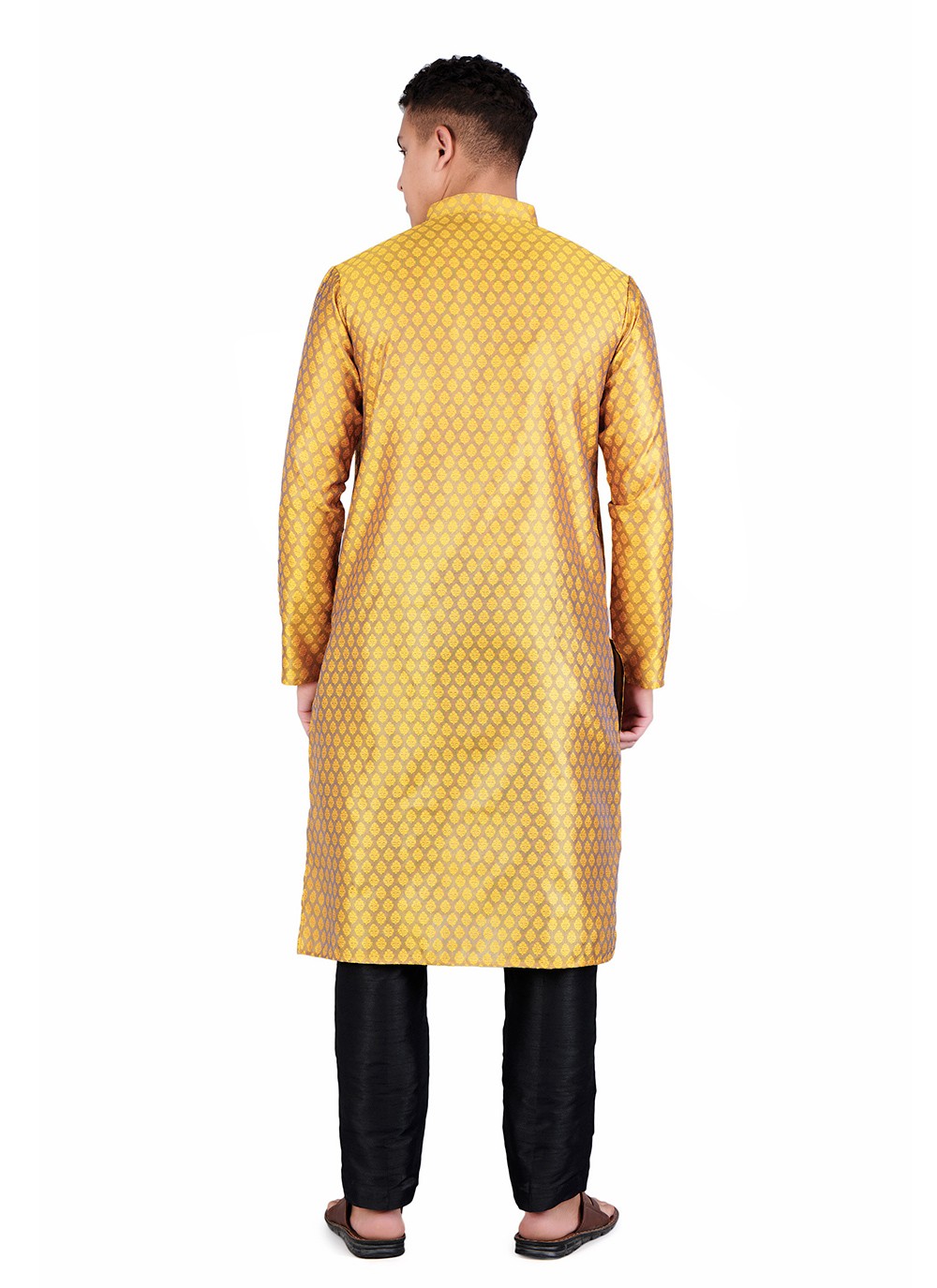 Weaving Zari Jacquard, Satin Yellow Kurta Pyjama - M6528