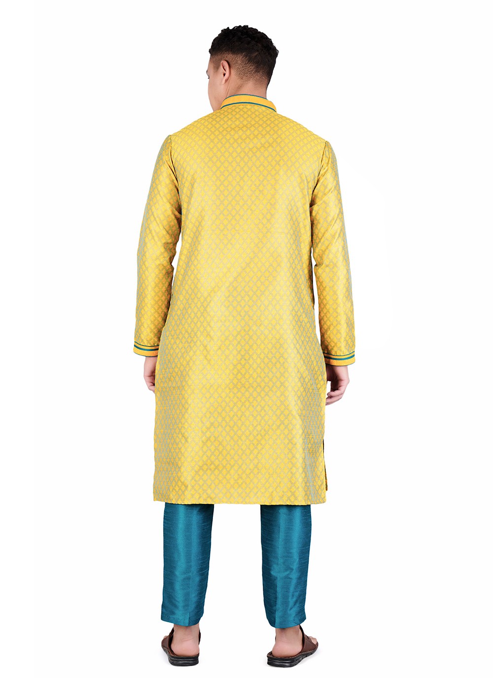 Weaving Zari Jacquard, Satin Yellow Kurta Pyjama - M6525